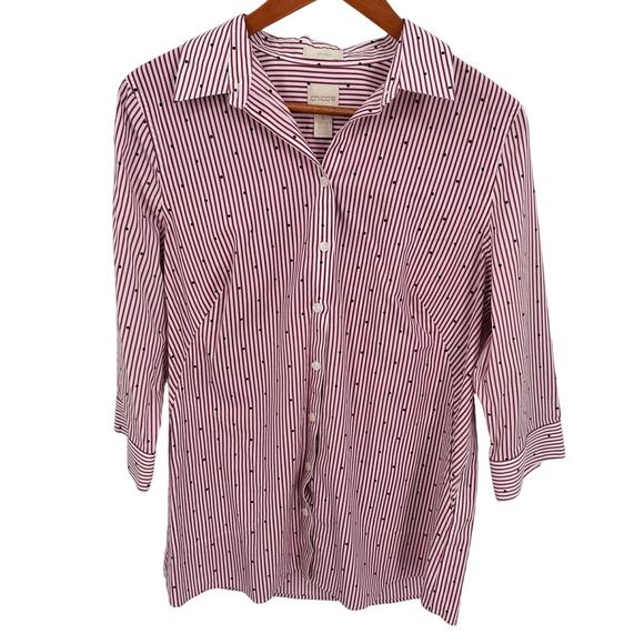 CHICO's No Iron Button Up Collared Stripe Shirt // L - Picture 1 of 9